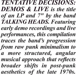 TALKING HEADS - TENTATIVE DECISIONS (LP)